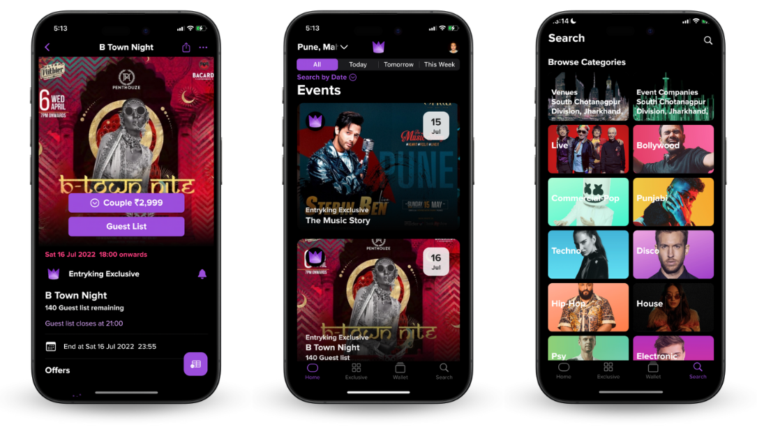 Entryking App Screens
